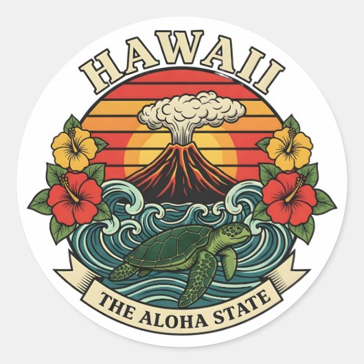 Hawaii: The Aloha State Ronde Sticker (Voorkant)