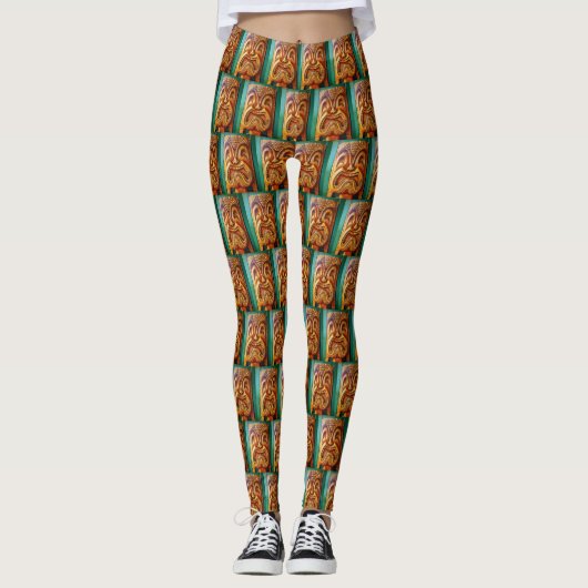 Hawaii Tiki Patroonfotografie  Retro Fun Leggings (Voorkant)