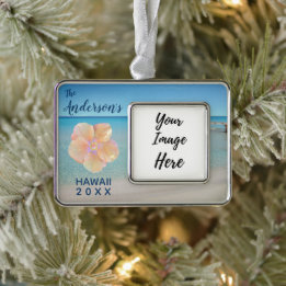 Hawaii Trip Year Beach Landscape Foto Verzilverd Kader Ornament