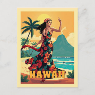  Hawaii Tropical Beach Ocean Woman Travel Briefkaart