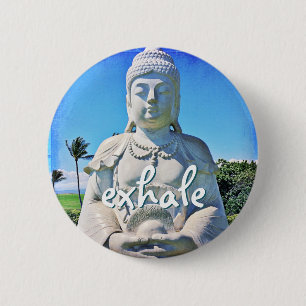 Hawaii Tropical Buddha Photo Exhale Quote Script Ronde Button 5,7 Cm