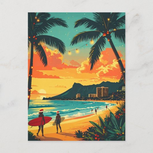 Hawaii Tropical Christmas Beach Vintage Briefkaart (Voorkant)