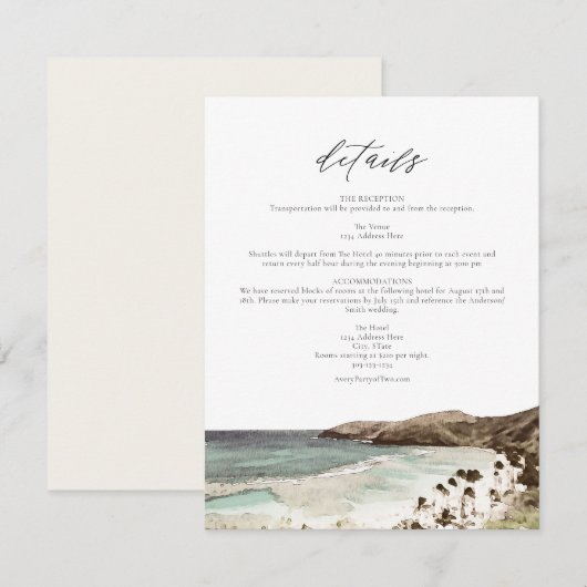 HAWAII Tropical Hawaii Beach Wedding Details Kaart (Voorkant / Achterkant)