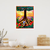 Hawaii, tropisch eiland, zeemeermin onder grote bo poster (Keuken)