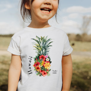 Hawaii Tropische Ananas w / Bloemen, familienaam Kinder Shirts