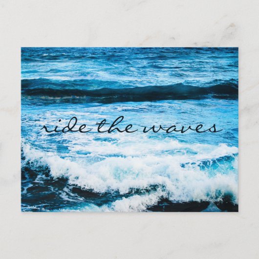 Hawaii Tropische Blauwe Oceaan Ride the Waves Scri Briefkaart (Voorkant)