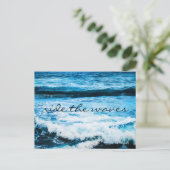 Hawaii Tropische Blauwe Oceaan Ride the Waves Scri Briefkaart (Staand voorkant)