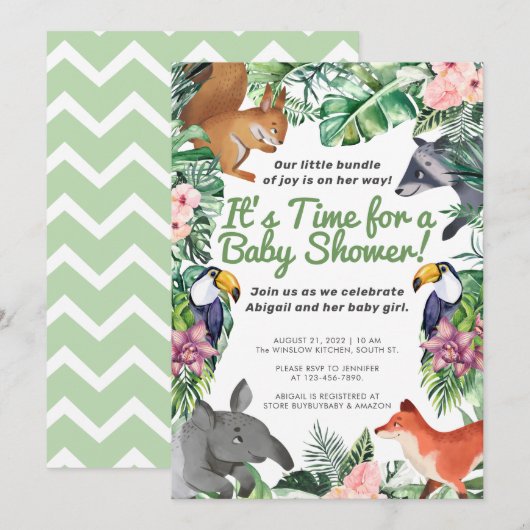 Hawaii Tropische dieren Girl Baby shower Kaart (Voorkant / Achterkant)