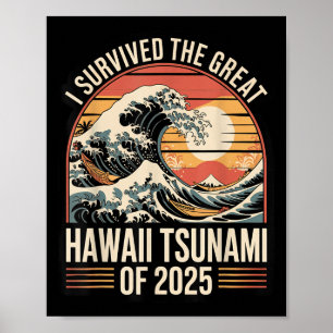 Hawaii Tsunami 2025 Ik overleefde Wave Retro Poster