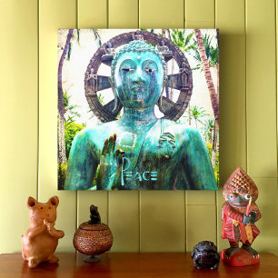 Hawaii Turquoise Blauw Boeddha beeld Foto Vrede Canvas Afdruk