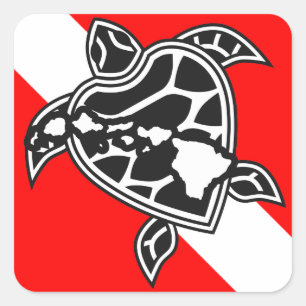 Hawaii Turtle Duikvlag Vierkante Sticker