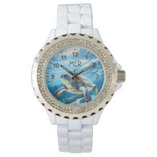 Hawaii Turtle Honu Monogram Horloge