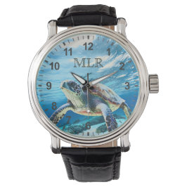 Hawaii Turtle Honu Monogram Horloge