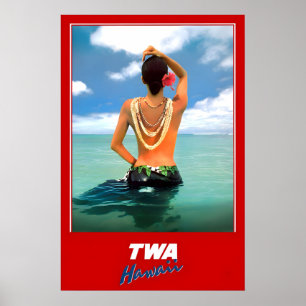 Hawaii TWA Trans World Airlines Affiche de voyage 