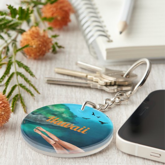 Hawaii vakantie cadeau schilderdame poten blauwe o sleutelhanger (Voorkant Rechts)
