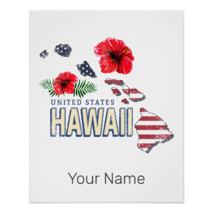 Hawaii Verenigde Staten Retro State Kaart USA Souv Perfect Poster