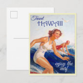 Hawaii Vintage Travel Poster Surfer Briefkaart (Voorkant / Achterkant)
