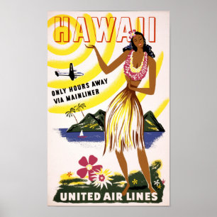 Hawaii Vintage Travel Poster teruggezet