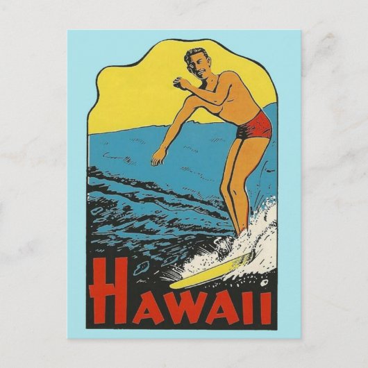 Hawaii Vintage Travel - Surfer Briefkaart (Voorkant)