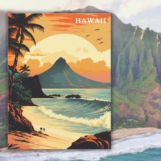 Hawaii Volcano Beach Vintage Reizen Briefkaart