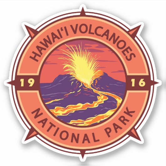 Hawaii Volcanoes National Park Retro Compass Sticker (Voorkant)
