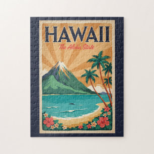 Hawaii Vulkan Illustratie Reis Kunst Vintage Legpuzzel