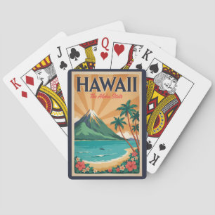 Hawaii Vulkan Illustratie Reis Kunst Vintage Pokerkaarten