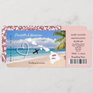 Hawaii Wedding Destination Ticket Pass Invitation Kaart