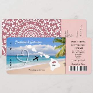 Hawaii Wedding Destination Ticket Pass Uitnodiging