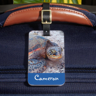 Hawaii Zee Turtle Honu Foto Aangepaste Naam Script Bagagelabel