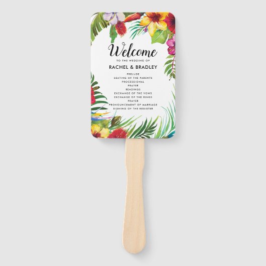 Hawaii zomer tropisch strand bruiloft programma handwaaier (Voorkant)