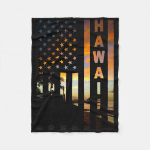 Hawaii Zonsondergang Amerikaanse Vlag Honolulu Haw Fleece Deken