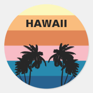 Hawaii  Zonsondergang Palmbomen Reisreis Ronde Sticker