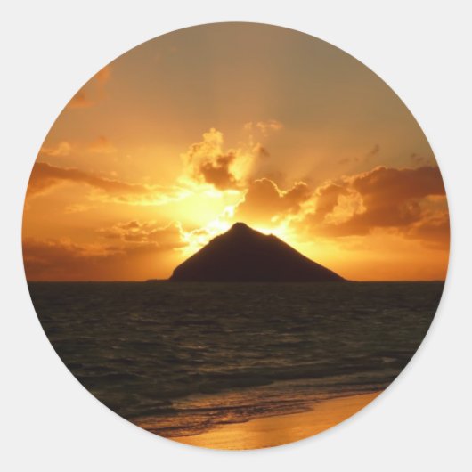 Hawaii zonsopgang aan het strand rond de sticker (Voorkant)