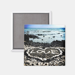 Hawaii zwart zand strand houdt van koraalhartfoto magneet