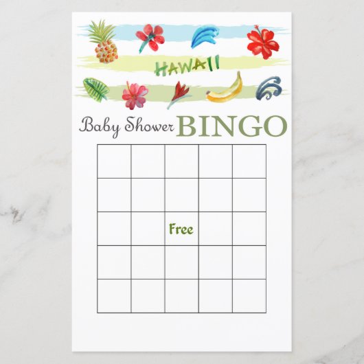 Hawaiiaans baby shower bingo (Voorkant)