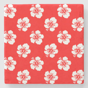 Hawaiiaans Hibiscus rood-wit Stenen Onderzetter