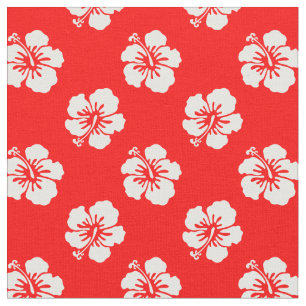 Hawaiiaans Hibiscus rood-wit Stof