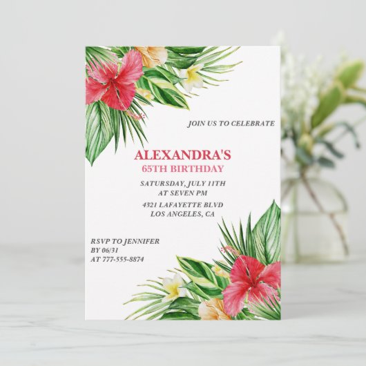 Hawaiiaans thema 65e verjaardagsfeest Hibiscus Kaart (Staand voorkant)