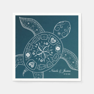 Hawaiiaans Zee Turtle White over Blauwgroen strand Servet