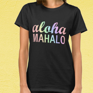 Hawaïiaanse Aloha Mahalo Strand in Pastel Regenboo T-shirt