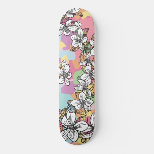Hawaiiaanse bloem Hibiscus white pastels floral Skateboard (Voorkant)