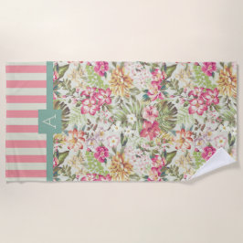 Hawaiiaanse bloemen en strepen | Monogram Strandlaken