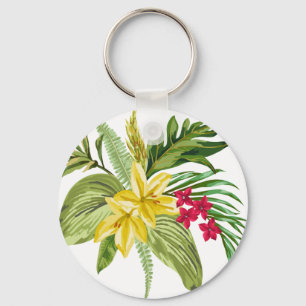 Hawaiiaanse geel en rode bloemen sleutelhanger