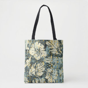 Hawaiiaanse hibiscus stof met tribale achtergrond draagtas