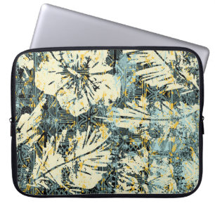 Hawaiiaanse hibiscus stof met tribale achtergrond laptop sleeve