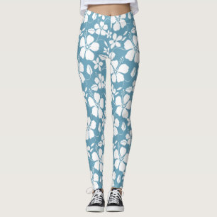 HAWAIIAANSE HULA (HIBISCUS) LEISTE BLAUW LEGGINGS
