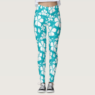 HAWAIIAANSE HULA (HIBISCUS) TEAL LEGGINGS