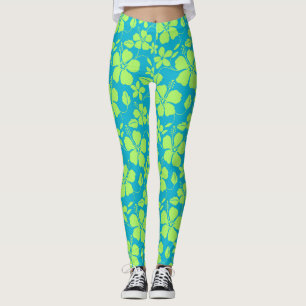 HAWAIIAANSE HULA (HIBISCUS) TEAL LIME LEGGINGS