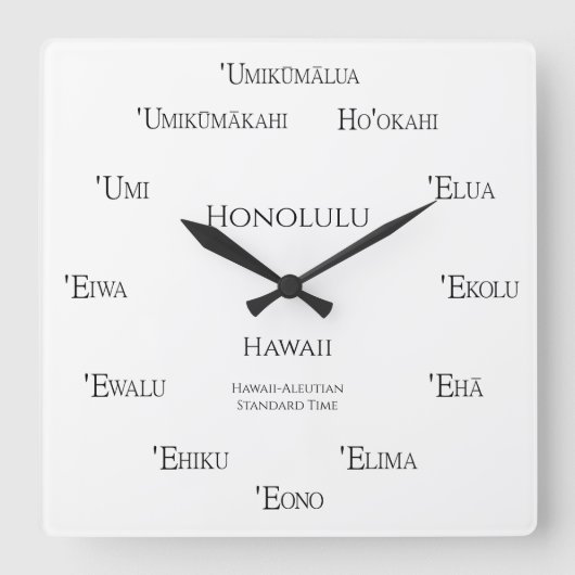 Hawaiiaanse nummers aangepaste tijdzone land vierkante klok (Voorkant)